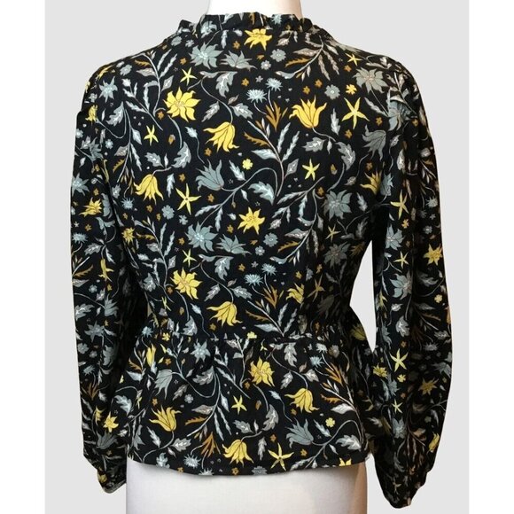 Universal Thread Ruffled V-Neck Navy Floral Long Sleeve Wrap Front Blouse SM - Picture 9 of 12